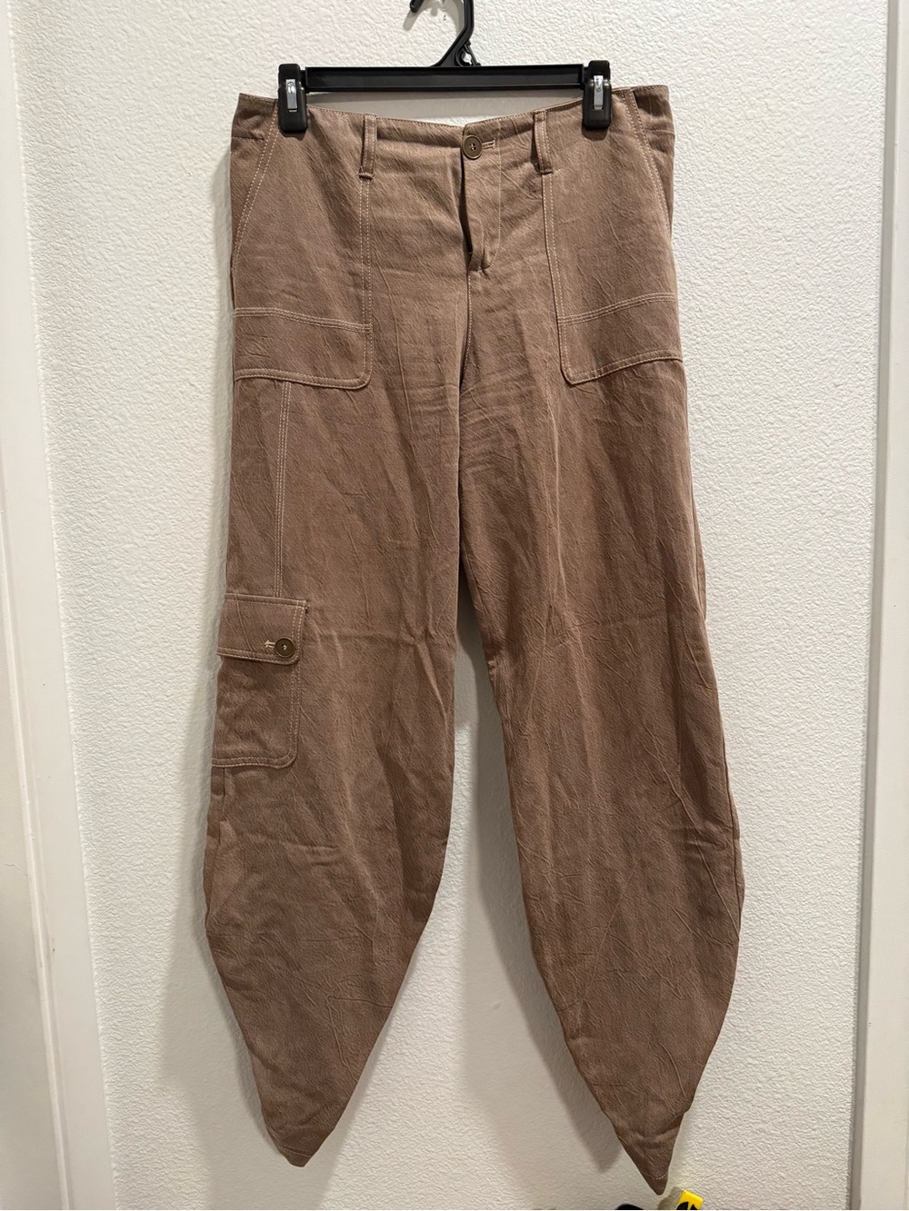Zara Women's Cargo Pants with String in Taupe Brown